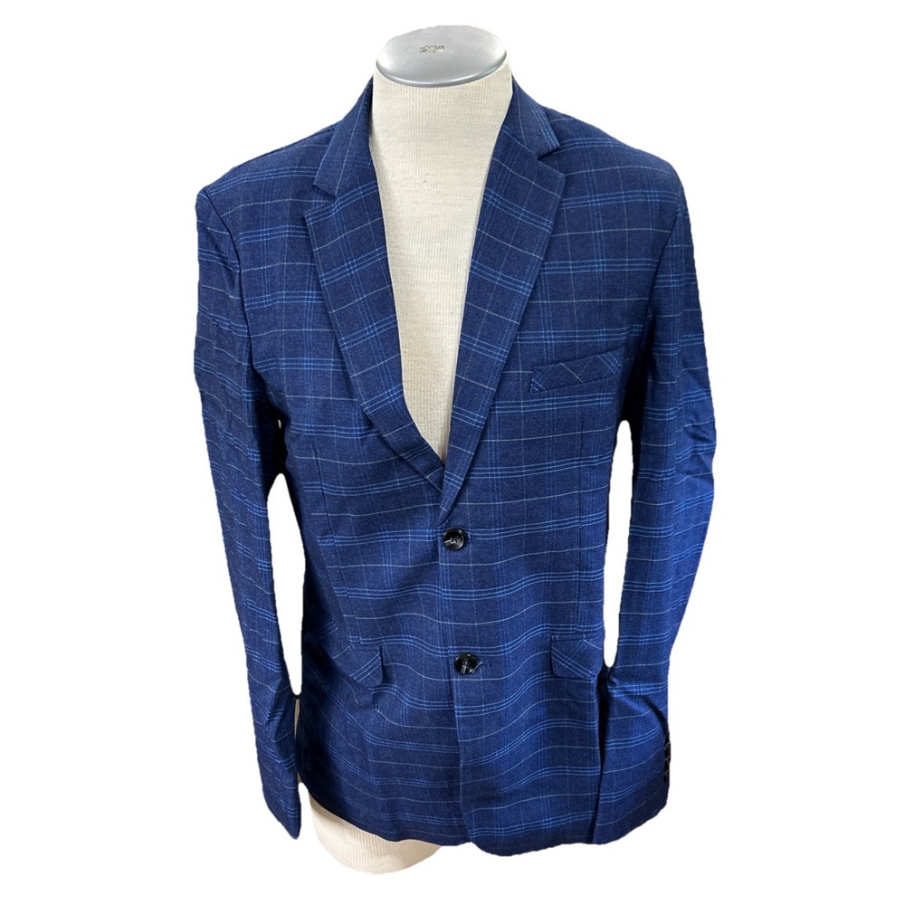 Cloudstyle Mens XL Blue Plaid Blazer Sport Coat Formal Suit Jacket NEW